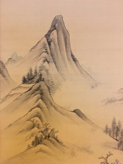 【真作】掛軸　玉耕銘　田舎風景と滝描写　伝統的日本画　滝と茅葺き家屋　Q98 真作】掛軸 玉耕銘 田舎風景と滝描写 伝統的日本画 滝と茅葺き