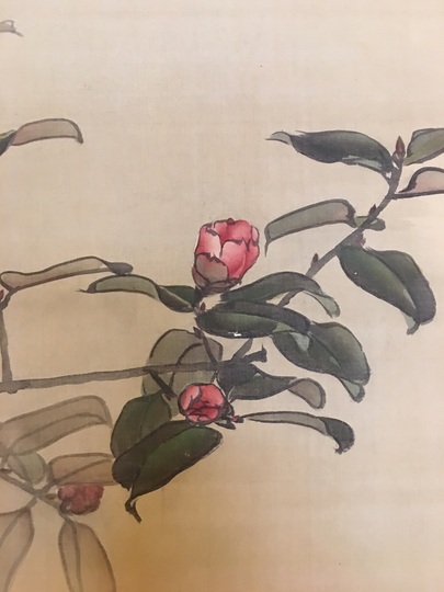 渡辺南岳 山茶花狗子図｜古美術・掛け軸の販売・買取・鑑定-松本松栄堂