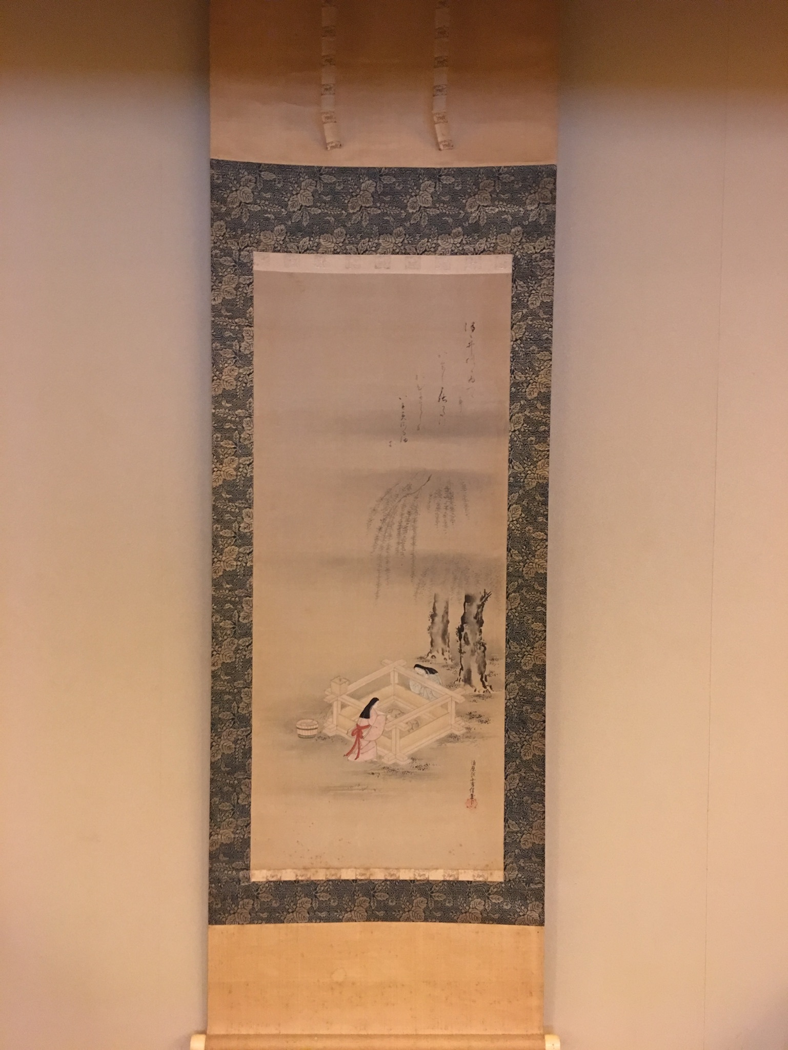 【模写】狩野房信 鶴亀図 狩野春貞房信 二重箱 掛軸 日本画 -41-