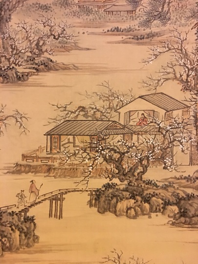 真作】長井介浦/秋景山樵画賛/山水図/秋景山水図/掛軸/名家