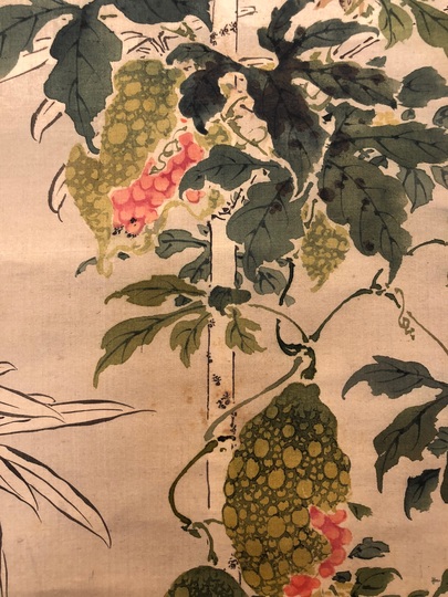 【真作】掛軸　永田春水　葡萄に栗鼠図　花鳥画　淡彩　逸品　合箱入　R149 真作】掛軸 永田春水 葡萄に栗鼠図 花鳥画 淡彩 逸品 合箱入