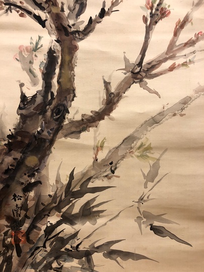 水越松南 桃花小禽｜古美術・掛け軸の販売・買取・鑑定-松本松栄堂