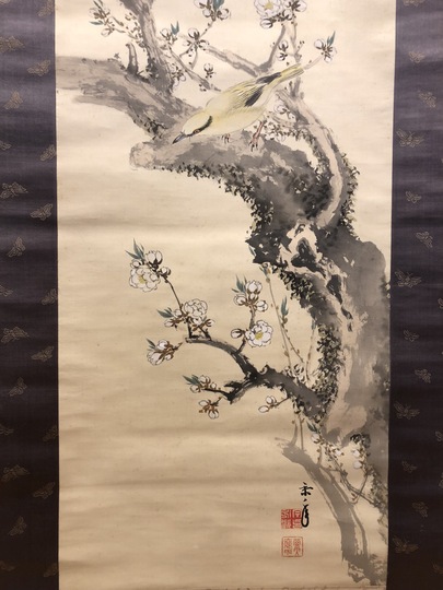 真作】◇今尾景年◇所載品◇梅林牧童図◇共箱◇肉筆◇絹本◇掛軸