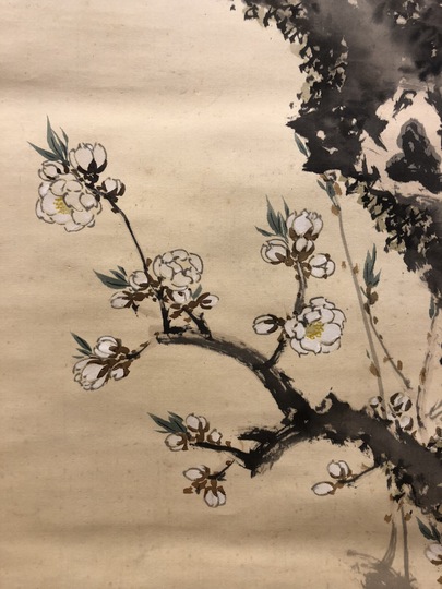 今尾景年 白桃群菊図｜古美術・掛け軸の販売・買取・鑑定-松本松栄堂