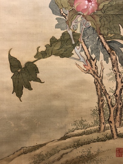 宋紫石　人物画　絹本掛軸　真贋不明 宋紫石「花鳥図」 絹本 着色 長崎派 江戸絵画 / Sō Shiseki