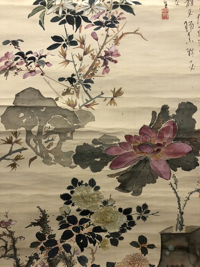 美品 掛け軸 金武翆輝作 名花十友図 共箱 美術年鑑掲載 縁起物 美品 掛け軸 金武翆輝作 名花十友図 共箱 美術年鑑掲載 縁起物