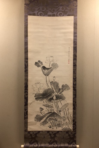 中林竹洞 水墨蓮図