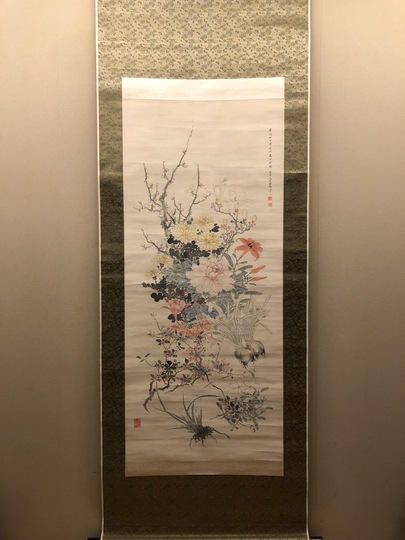 天野方壺 名花十友図｜古美術・掛け軸の販売・買取・鑑定-松本松栄堂