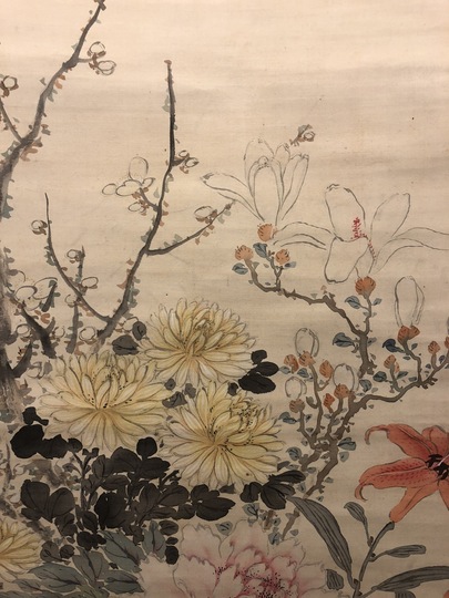 天野方壺 名花十友図｜古美術・掛け軸の販売・買取・鑑定-松本松栄堂