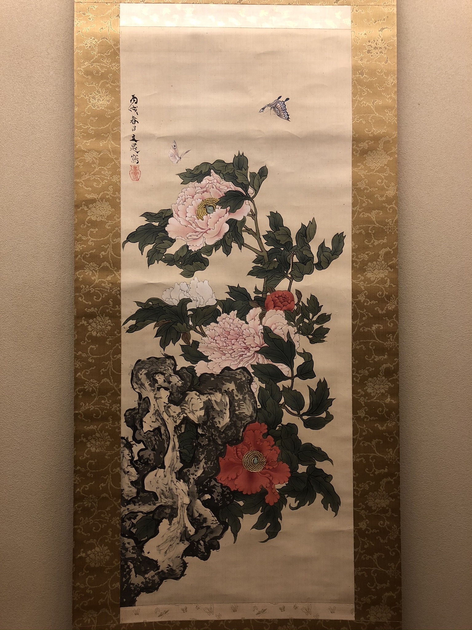 複製/谷文晁/花鳥図/工芸/2-2/布袋屋掛軸HJ-46