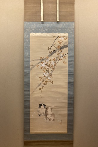 渡辺省亭 桜樹狗児