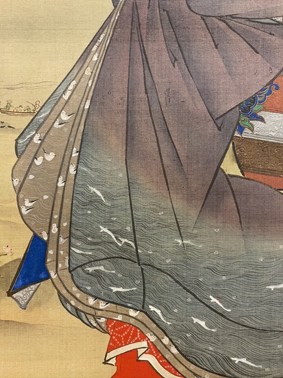 掛軸 山口芳月『序の舞 美人図』日本画 絹本 肉筆 箱付 掛け軸