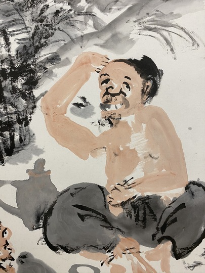 模写/富岡鉄斎/人物画賛/布袋屋掛軸HI-710 模写】//富岡鉄斎/人物画賛/布袋屋掛軸HI-710