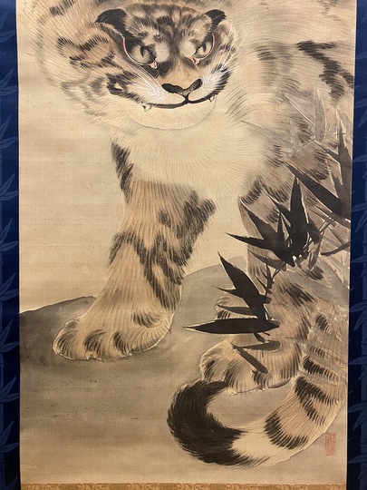 模写】土方稲嶺/猛虎図/江戸中・後期/掛軸/名家伝来/AA-514 絵画
