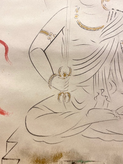 平高醒邨 　「日蓮上人 御影」（日蓮聖人座図） 　絹本 日本画　師；菊池桂月 平高醒邨 「日蓮上人 御影」（日蓮聖人座図） 絹本 日本画 師；