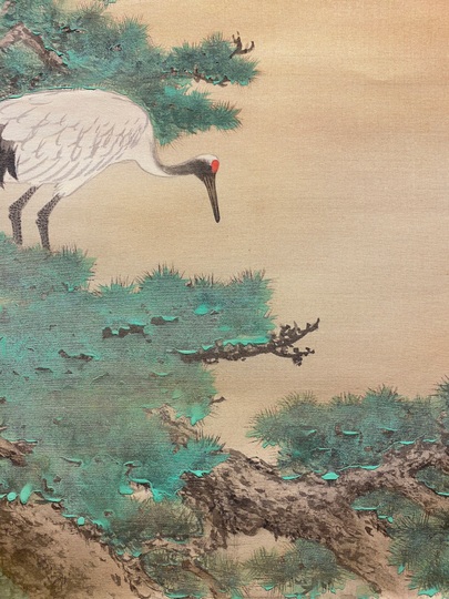 掛軸 今井景樹(研精斎)『旭日鶴図』日本画 絹本 無地箱付 掛け軸 a07144 掛軸 今井景樹(研精斎)『旭日鶴図』日本画 絹本 無地箱付 掛け軸