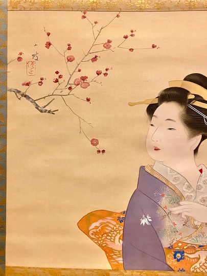 真作】掛軸 美人画 上品な女性の佇まい 伝統美を描く 合箱入 R14