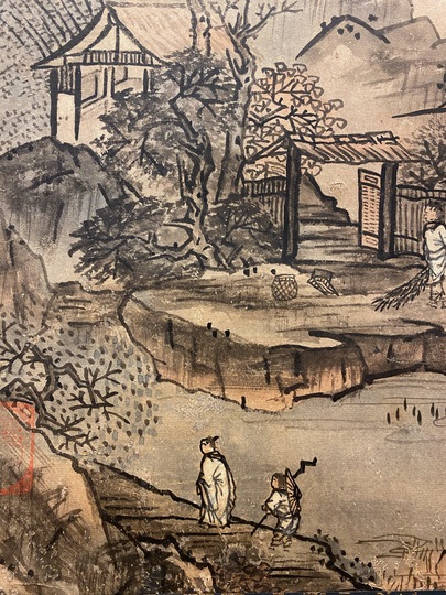 掛軸 骨董品 山水画 雪景 掛け軸 真っ黒 香雲