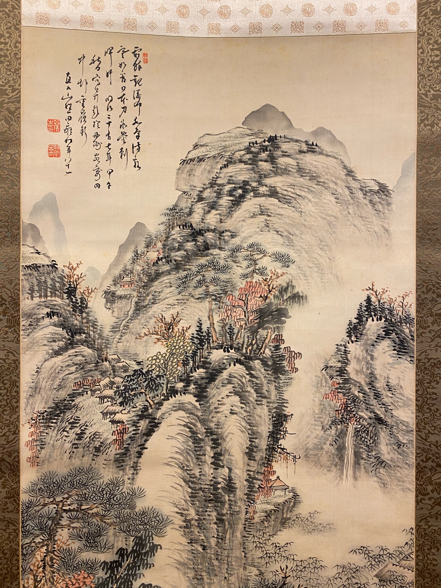 【真作】田能村直入/山水松竹梅画賛/掛軸☆宝船☆Z-443 真作】田能村直入/山水松竹梅画賛/掛軸☆宝船☆Z-443