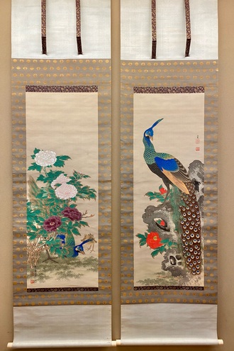 狩野永岳 孔雀双幅