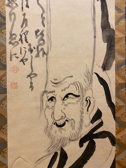 模写/幽篤/寿老人図/金襴表装/布袋屋掛軸HD-337 模写/幽篤/寿老人図/金襴表装/布袋屋掛軸HD-337