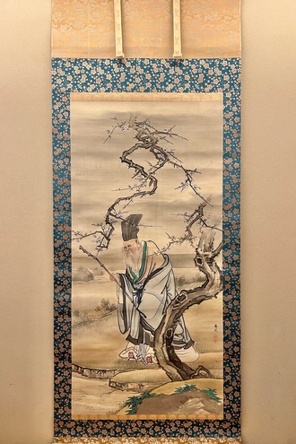 日本人気超絶の 谷文晁　掛軸　日本画　水墨画　美術品　すずめ 工芸品