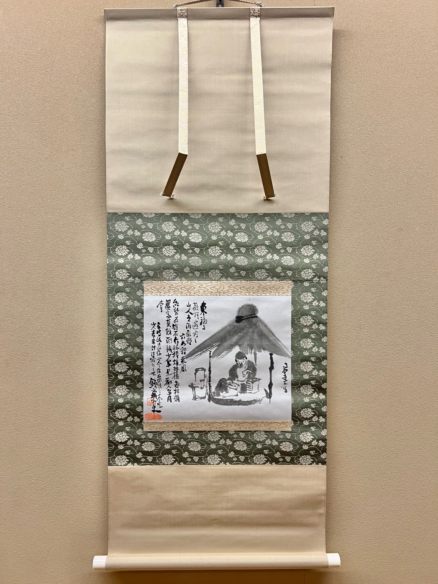 海外 正規品】 掛軸 俳画（茶掛）松岡柳甫/雲々峯 絵画/タペストリ