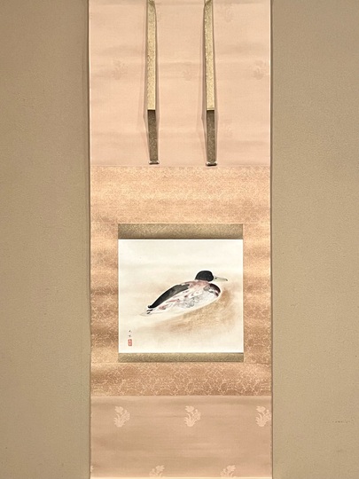 掛け軸 奥村土牛 白鷺 団扇扇面 希少 軸装 茶道具 掛軸 美品 です。