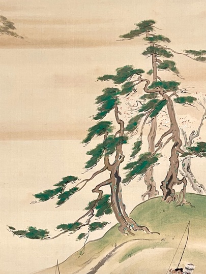 真作/画）森村冝稲/恵比須大黒画賛/絹表装/布袋屋掛軸HJ-284 真作/画）森村冝稲/恵比須大黒画賛/絹表装/布袋屋掛軸HJ-284