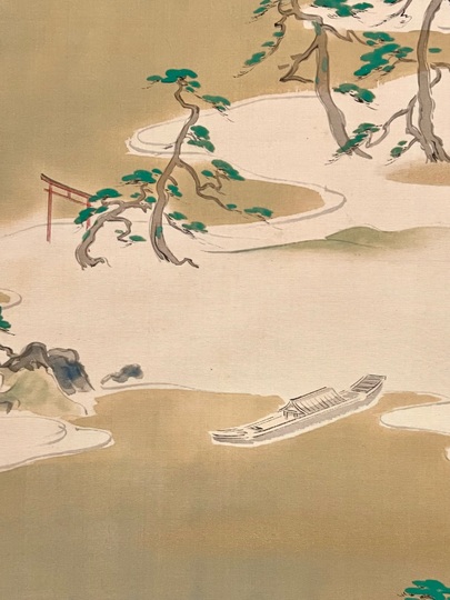 真作/画）森村冝稲/恵比須大黒画賛/絹表装/布袋屋掛軸HJ-284 真作/画）森村冝稲/恵比須大黒画賛/絹表装/布袋屋掛軸HJ-284