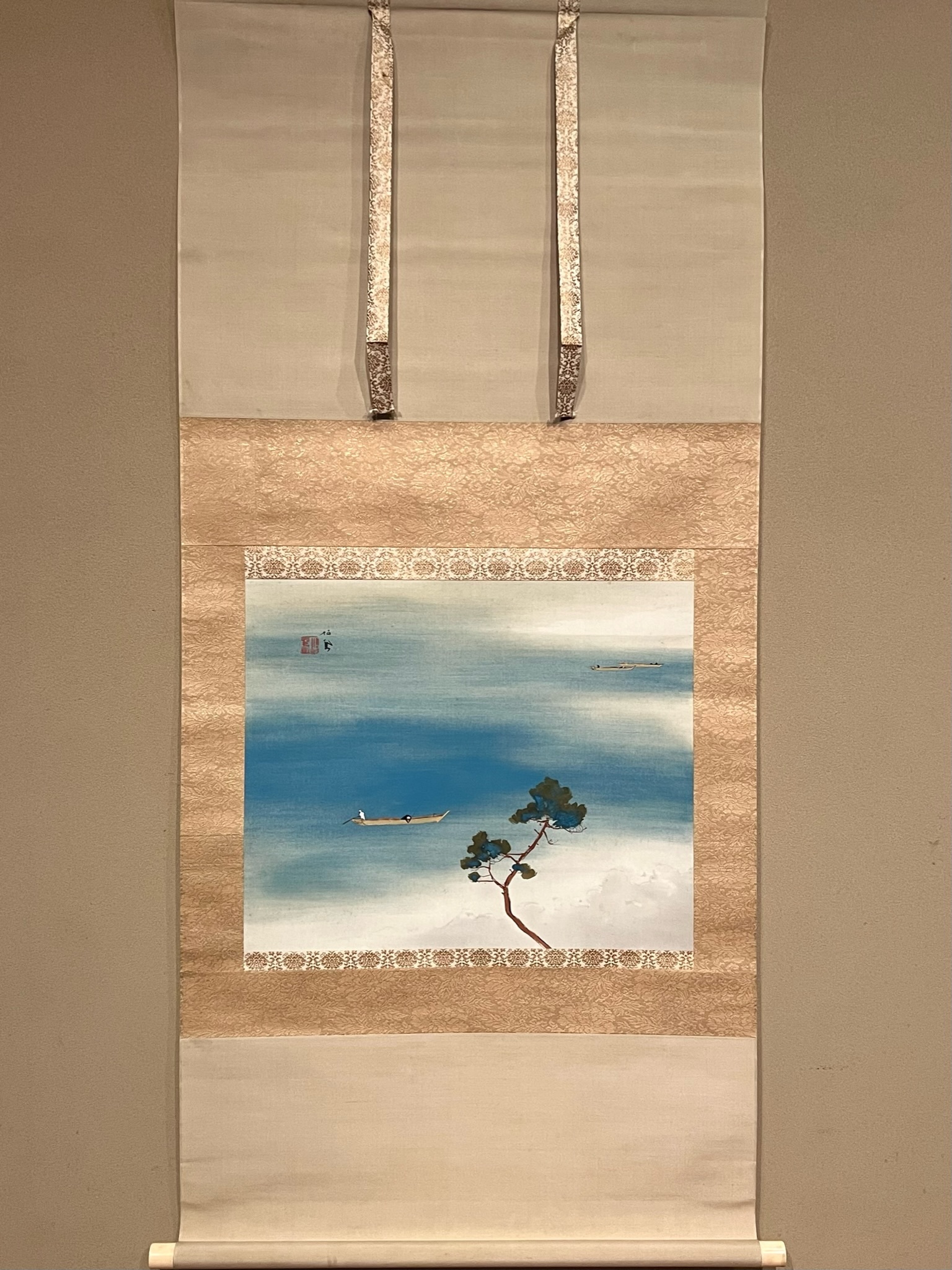 【真作】竹内栖鳳/海辺松図/横物/掛軸/名家伝来/AA-642 真作】竹内栖鳳/海辺松図/横物/掛軸/名家伝来/AA-642 美術品
