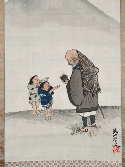 真作/桂斎/西行図/行列/和尚/金銀散らし/今日是感謝/布袋屋掛軸HJ-875 土佐光起 : 鶉図 ・掛軸 ・絹本 ・江戸時代 17世紀 ・ Tosa