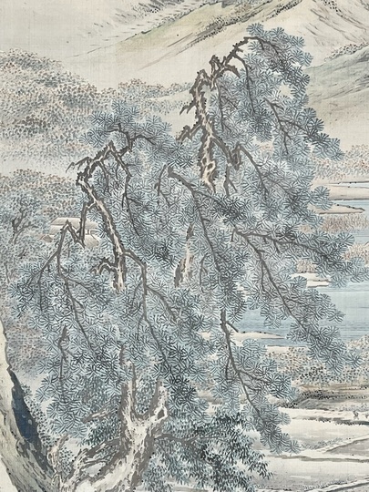 真作】後藤杏塢/雪中漁舟図/山水図/横物/掛軸/名家伝来/AD-68 真作