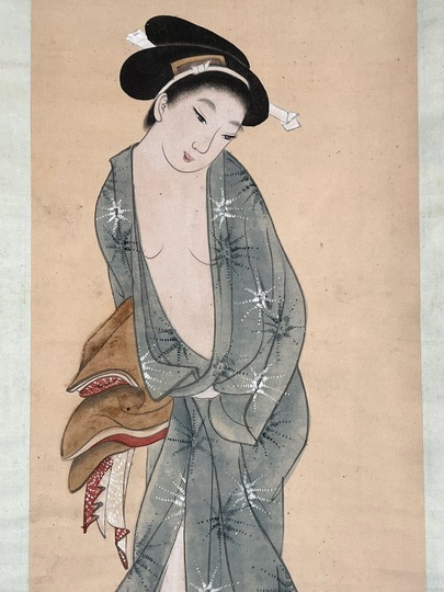 虹邨/舞姿図 美人図/美人画/掛軸/名家伝来/AE-241