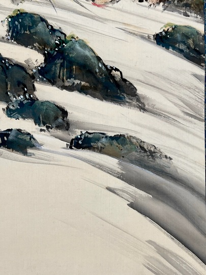 日本絵　掛け軸　深津翠谷 山水絵　美術品　インテリア 椿椿山 水仙湖石図｜古美術・掛け軸の販売・買取・鑑定-松本松栄堂