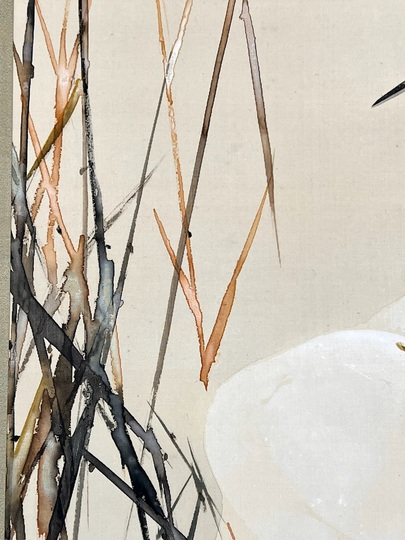 J63◇花鳥画名匠【渡辺省亭】 白鷺図 絹本肉筆 掛軸 師:菊池容