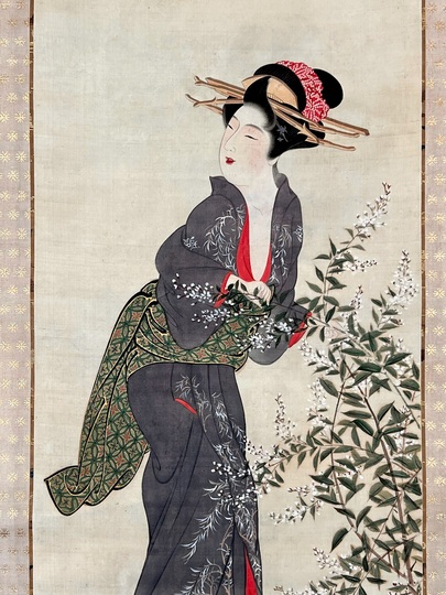 江戸時代 掛軸（山口素絢）御多福図（骨董/古美術） 江戸時代 掛軸（山口素絢）御多福図（骨董/古美術）