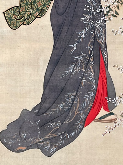 江戸時代 掛軸（山口素絢）御多福図（骨董/古美術） 江戸時代 掛軸（山口素絢）御多福図（骨董/古美術） 江戸時代 掛軸（