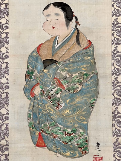 中村芳中銘 蛍狩り図 掛軸 美人画 母子図 夏の風俗画 日本画 中村芳中 お福図｜古美術・掛け軸の販売・買取・鑑定-松本松栄堂