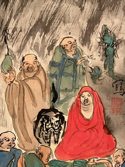 掛け軸/船/人物 真作/寒山/芦葉達磨図/ダルマ図/だるま図/人物図/掛軸☆宝船