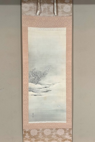 橋本雅邦 雪江泊舟図